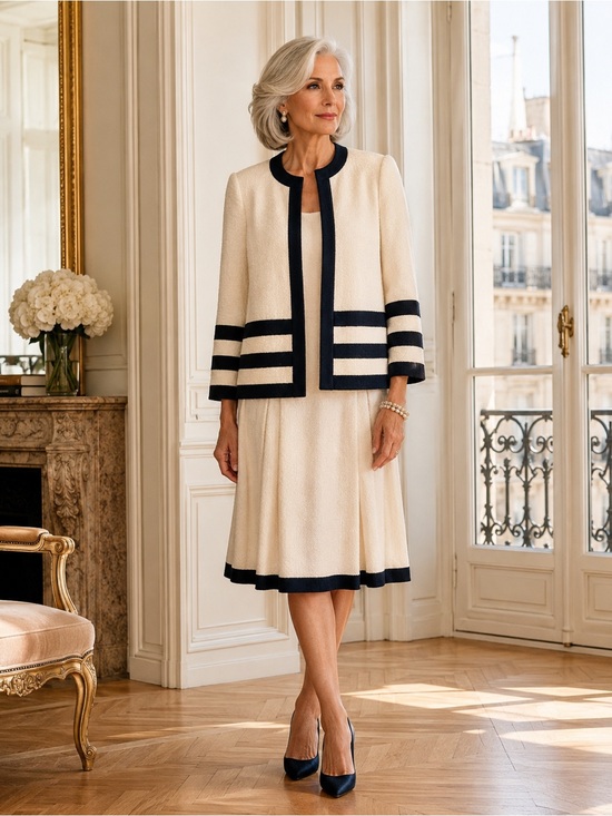 Adolfo Dresses & Skirts - Vintage Adolfo Cream and Navy Blue Two-Piece Skirt Set - Size Small